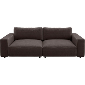 Big-Sofa GALLERY M BRANDED BY MUSTERRING LUCIA Sofas Gr. B/H/T: 252 cm x 81 cm x 124 cm, Flachgewebe FLORIS, Kontrastnaht-Wabenstichoptik, braun (espresso floris) XXL Sofas