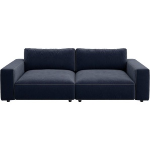 Big-Sofa GALLERY M BRANDED BY MUSTERRING LUCIA Sofas Gr. B/H/T: 252 cm x 81 cm x 124 cm, Flachgewebe FLORIS, Kontrastnaht-Zweinadelnaht, blau (deep ocean floris) XXL Sofas in vielen Qualitäten und 4 unterschiedlichen Nähten, 2,5-Sitzer