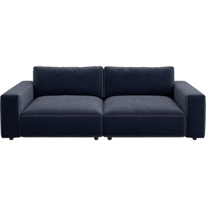 Big-Sofa GALLERY M BRANDED BY MUSTERRING LUCIA Sofas Gr. B/H/T: 252 cm x 81 cm x 124 cm, Flachgewebe FLORIS, Kontrastnaht-Zweinadelnaht, blau (deep ocean floris) XXL Sofas