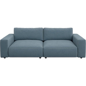 Big-Sofa GALLERY M BRANDED BY MUSTERRING LUCIA Sofas Gr. B/H/T: 252 cm x 81 cm x 124 cm, Flachgewebe FLORIS, Kontrastnaht-Zweinadelnaht, blau (light blue floris) XXL Sofas in vielen Qualitäten und 4 unterschiedlichen Nähten, 2,5-Sitzer