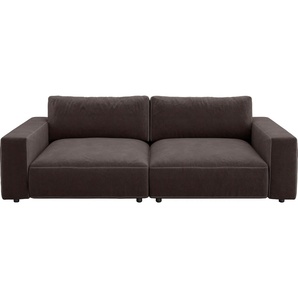 Big-Sofa GALLERY M BRANDED BY MUSTERRING LUCIA Sofas Gr. B/H/T: 252 cm x 81 cm x 124 cm, Flachgewebe FLORIS, Kontrastnaht-Zweinadelnaht, braun (espresso floris) XXL Sofas