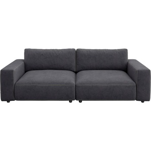 Big-Sofa GALLERY M BRANDED BY MUSTERRING LUCIA Sofas Gr. B/H/T: 252 cm x 81 cm x 124 cm, Flachgewebe FLORIS, Kontrastnaht-Zweinadelnaht, grau (dark grey floris) XXL Sofas in vielen Qualitäten und 4 unterschiedlichen Nähten, 2,5-Sitzer