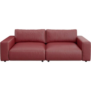 Big-Sofa GALLERY M BRANDED BY MUSTERRING LUCIA Sofas Gr. B/H/T: 252 cm x 81 cm x 124 cm, Leder BAX, Kontrastnaht-Wabenstichoptik, rot (karminrot bax) Leder-Einzelsofas
