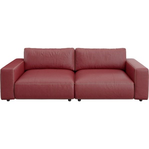Big-Sofa GALLERY M BRANDED BY MUSTERRING LUCIA Sofas Gr. B/H/T: 252 cm x 81 cm x 124 cm, Leder BAX, Kontrastnaht-Wabenstichoptik, rot (karminrot bax) Leder-Einzelsofas in vielen Qualitäten und 4 unterschiedlichen Nähten, 2,5-Sitzer