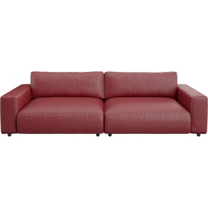 Big-Sofa GALLERY M BRANDED BY MUSTERRING LUCIA Sofas Gr. B/H/T: 252 cm x 81 cm x 124 cm, Leder BAX, Kontrastnaht-Zweinadelnaht, rot (karminrot bax) Leder-Einzelsofas