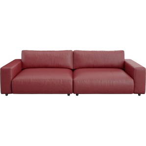 Big-Sofa GALLERY M BRANDED BY MUSTERRING LUCIA Sofas Gr. B/H/T: 252 cm x 81 cm x 124 cm, Leder BAX, Kontrastnaht-Zweinadelnaht, rot (karminrot bax) Leder-Einzelsofas in vielen Qualitäten und 4 unterschiedlichen Nähten, 2,5-Sitzer