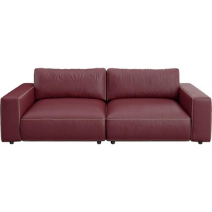 Big-Sofa GALLERY M BRANDED BY MUSTERRING LUCIA Sofas Gr. B/H/T: 252 cm x 81 cm x 124 cm, Leder PURO, Kontrastnaht-Kreuzstichoptik, rot (cherry puro) Leder-Einzelsofas