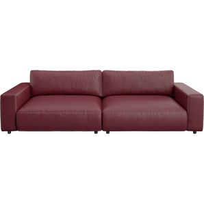 Big-Sofa GALLERY M BRANDED BY MUSTERRING LUCIA Sofas Gr. B/H/T: 252 cm x 81 cm x 124 cm, Leder PURO, Kontrastnaht-Zweinadelnaht, rot (cherry puro) Leder-Einzelsofas