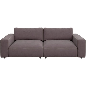 Big-Sofa GALLERY M BRANDED BY MUSTERRING LUCIA Sofas Gr. B/H/T: 252 cm x 81 cm x 124 cm, Microfaser CRONA, Kontrastnaht-Kreuzstichoptik, braun (fango crona) XXL Sofas