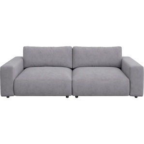 Big-Sofa GALLERY M BRANDED BY MUSTERRING LUCIA Sofas Gr. B/H/T: 252 cm x 81 cm x 124 cm, Microfaser CRONA, Kontrastnaht-Wabenstichoptik, silberfarben (silver crona) XXL Sofas