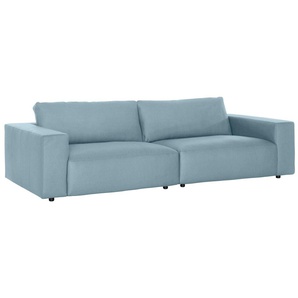 Big-Sofa GALLERY M BRANDED BY MUSTERRING LUCIA Sofas Gr. B/H/T: 292 cm x 81 cm x 124 cm, Flachgewebe FLORIS, Kontrastnaht-Kreuzstichoptik, blau (light blue floris) XXL Sofas in vielen Qualitäten und 4 unterschiedlichen Nähten, 3-Sitzer