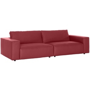 Big-Sofa GALLERY M BRANDED BY MUSTERRING LUCIA Sofas Gr. B/H/T: 292 cm x 81 cm x 124 cm, Leder BAX, Kontrastnaht-Zweinadelnaht, rot (karminrot bax) Leder-Einzelsofas in vielen Qualitäten und 4 unterschiedlichen Nähten, 3-Sitzer