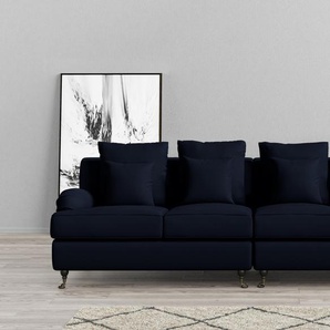 Big-Sofa GUIDO MARIA KRETSCHMER HOME&LIVING NORIN Sofas Gr. B/H/T: 289 cm x 92 cm x 105 cm, Samtoptik, blau (dunkelblau) XXL Sofas zwei Fußarten: vorne - Rollen, hinten Holzfüße