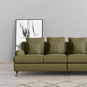 Big-Sofa GUIDO MARIA KRETSCHMER HOME&LIVING NORIN Sofas Gr. B/H/T: 289 cm x 92 cm x 105 cm, Samtoptik, grün (oliv) XXL Sofas zwei Fußarten: vorne - Rollen, hinten Holzfüße
