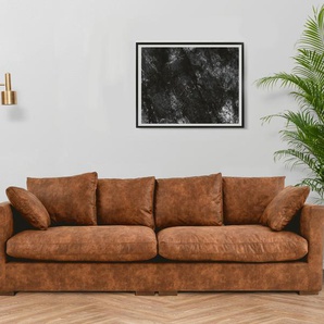 Big-Sofa HOME AFFAIRE Coray Sofas Gr. B/H/T: 266 cm x 80 cm x 113 cm, Lu x us-Microfaser, braun (cognac) XXL Sofas extra weich und kuschelig, Füllung mit Federn Daunen