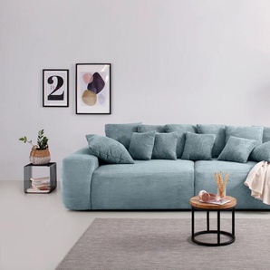 Big-Sofa HOME AFFAIRE Glamour Sofas Gr. B/H/T: 302 cm x 85 cm x 137 cm, Cord, blau (blau, grau) XXL Sofas Boxspringfederung, Breite 302 cm, Lounge Sofa mit vielen losen Kissen Bestseller
