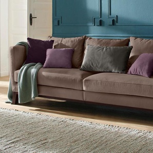 Big-Sofa HOME AFFAIRE Kim Sofas Gr. B/H/T: 250 cm x 77 cm x 87 cm, Samtstoff, braun XXL Sofas mit Holzbeinen und vielen losen Kissen