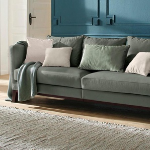 Big-Sofa HOME AFFAIRE Kim Sofas Gr. B/H/T: 250 cm x 77 cm x 87 cm, Samtstoff, grün XXL Sofas mit Holzbeinen und vielen losen Kissen
