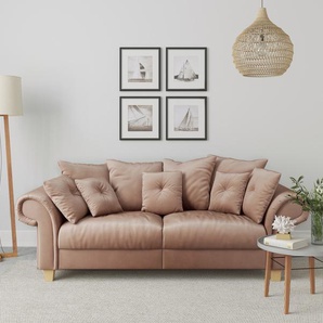 Big-Sofa HOME AFFAIRE Queenie Megasofa Sofas Gr. B/H/T: 242 cm x 92 cm x 106 cm, Samtoptik, rosa (altrosa) XXL Sofas mit weichem Sitzkomfort und zeitlosem Design, viele kuschelige Kissen