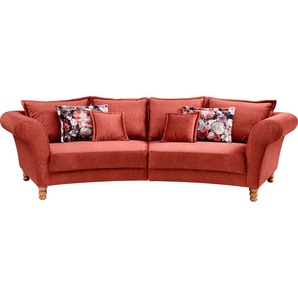 Big-Sofa HOME AFFAIRE Tassilo Sofas Gr. B/H/T: 350 cm x 95 cm x 110 cm, Velours, Big-Sofa halbrund, orange (koralle) XXL Sofas