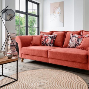 Big-Sofa HOME AFFAIRE Tassilo Sofas Gr. B/H/T: 266 cm x 95 cm x 110 cm, Velours, Big-Sofa gerade, orange (koralle) XXL Sofas
