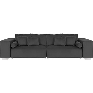 Big-Sofa INOSIGN Aliya Sofas Gr. B/H/T: 290 cm x 80 cm x 110 cm, Samtoptik, grau (dunkelgrau) XXL Sofas incl. Bettfunktion und Bettkasten, Breite 290 cm,incl. Zierkissen