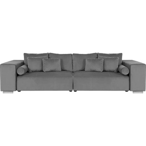 Big-Sofa INOSIGN Aliya Sofas Gr. B/H/T: 290 cm x 80 cm x 110 cm, Samtoptik, grau (hellgrau) XXL Sofas incl. Bettfunktion und Bettkasten, Breite 290 cm,incl. Zierkissen
