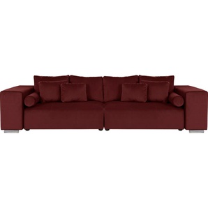 Big-Sofa INOSIGN Aliya Sofas Gr. B/H/T: 290 cm x 80 cm x 110 cm, Samtoptik, rot XXL Sofas incl. Bettfunktion und Bettkasten, Breite 290 cm,incl. Zierkissen