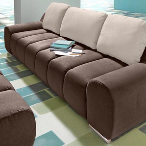 Big-Sofa INOSIGN Bono Sofas Gr. B/H/T: 266 cm x 90 cm x 102 cm, Lu x us-Microfaser ALTARA NUBUCK, mit Bettfunktion, orange (dunkelbraun, creme) XXL Sofas