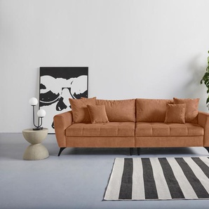 Big-Sofa INOSIGN Lörby Sofas Gr. B/H/T: 264 cm x 90 cm x 107 cm, Feincord, Feincord, orange (terra) XXL Sofas auch mit Aqua clean-Bezug, feine Steppung im Sitzbereich, lose Kissen
