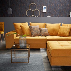 Big-Sofa INOSIGN Vale Sofas Gr. B/H/T: 277 cm x 88 cm x 107 cm, Samtvelours, goldfarben XXL Sofas