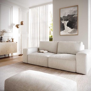 Big-Sofa Lanzo 230x95 cm Bouclé Creme-Weiß mit Hocker, Big Sofas