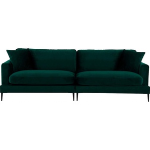 Big-Sofa LEONIQUE Cozy Sofas Gr. B/H/T: 252 cm x 80 cm x 97 cm, Samtoptik, grün (dunkelgrün) XXL Sofas mit losen Kissen und Metallbeinen