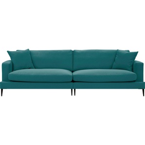 Big-Sofa LEONIQUE Cozy Sofas Gr. B/H/T: 252 cm x 80 cm x 97 cm, Strukturstoff, blau (petrol) XXL Sofas mit losen Kissen und Metallbeinen