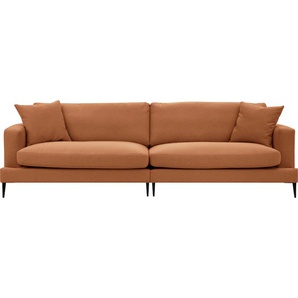 Big-Sofa LEONIQUE Cozy Sofas Gr. B/H/T: 252 cm x 80 cm x 97 cm, Strukturstoff, orange (terra) XXL Sofas mit losen Kissen und Metallbeinen