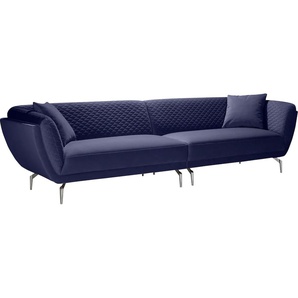 Big-Sofa LEONIQUE Izabella Sofas Gr. B/H/T: 310 cm x 81 cm x 95 cm, Stoff Velvet AVELINA, blau XXL Sofas mit Steppung und extra hohen Füßen, inklusive dekorativen Wendekissen