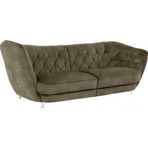 Big-Sofa LEONIQUE Retro Sofas Gr. B/H/T: 256 cm x 85 cm x 115 cm, Chenille, Hohe Armlehne links, grün (pino) XXL Sofas