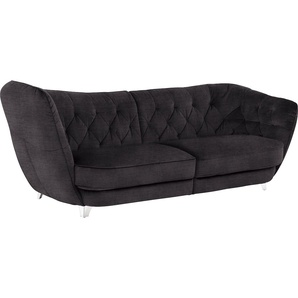Big-Sofa LEONIQUE Retro Sofas Gr. B/H/T: 256 cm x 85 cm x 115 cm, Chenille, Hohe Armlehne links, schwarz (carbone) XXL Sofas