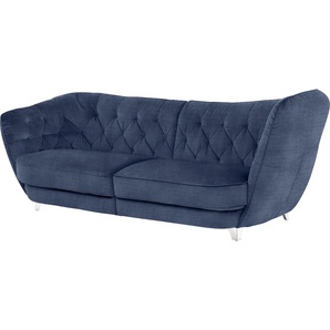 Big-Sofa LEONIQUE Retro Sofas Gr. B/H/T: 256 cm x 85 cm x 115 cm, Chenille, Hohe Armlehne rechts, blau (blu) XXL Sofas