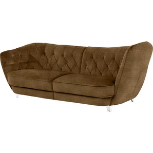 Big-Sofa LEONIQUE Retro Sofas Gr. B/H/T: 256 cm x 85 cm x 115 cm, Chenille, Hohe Armlehne rechts, braun (bronzo) XXL Sofas