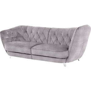 Big-Sofa LEONIQUE Retro Sofas Gr. B/H/T: 256 cm x 85 cm x 115 cm, Chenille, Hohe Armlehne rechts, grau (argento) XXL Sofas