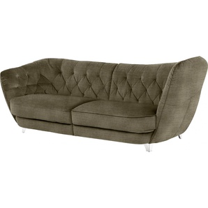 Big-Sofa LEONIQUE Retro Sofas Gr. B/H/T: 256 cm x 85 cm x 115 cm, Chenille, Hohe Armlehne rechts, grün (pino) XXL Sofas