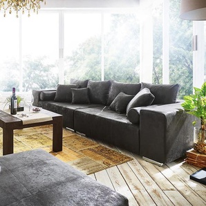 Big-Sofa Marbeya 285x115 cm Anthrazit Antik Optik 10 Kissen, Big Sofas