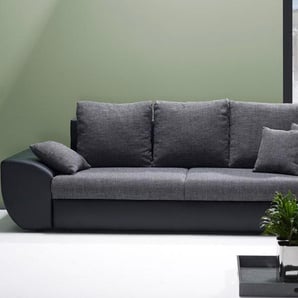 Big Sofa mit Schlaffunktion und Bettkasten in schwarz/grau. Rückenecht bezogen mit Wellenfederpolsterung, Maße: B/H/T ca. 272/90/96 cm