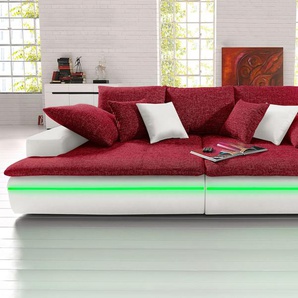 Big-Sofa MR. COUCH Haiti Sofas Gr. B/H/T: 260 cm x 85 cm x 142 cm, Kunstleder SOFTLUX-Struktur, Mit RGB-LED-Beleuchtung, rot (weiß, rot) Sofas mit LED wahlweise Kaltschaum (140kg BelastungSitz) und RGB-Beleuchtung