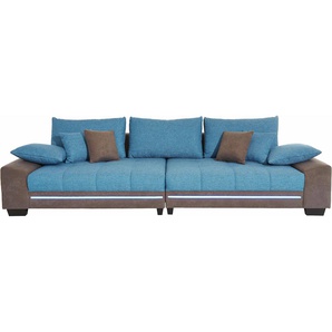 Big-Sofa MR. COUCH Nikita Sofas Gr. B/H/T: 300 cm x 86 cm x 118 cm, Microfaser PRIMABELLE-Struktur, belastbar bis 100kg-mit Soundsystem-Mit RGB-LED-Beleuchtung, blau (anthrazit, türkis) Sofas mit LED