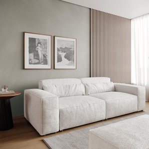 Big-Sofa Sirpio 230x95 cm Bouclé Creme-Weiß mit Hocker, Big Sofas