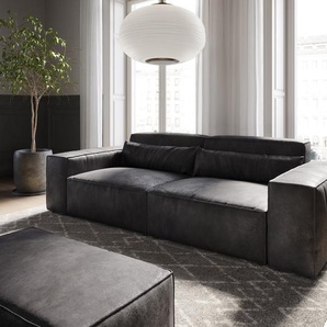 Big-Sofa Sirpio 230x95 cm Lederimitat Vintage Anthrazit mit Hocker, Big Sofas