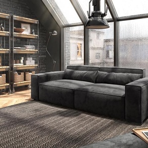 Big-Sofa Sirpio 230x95 cm Mikrofaser Schwarz mit Hocker, Big Sofas