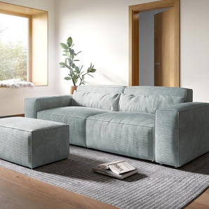 Big-Sofa Sirpio XL 270x130 cm Cord Pastellblau mit Hocker, Big Sofas